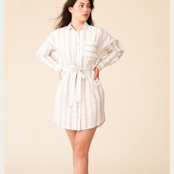 ATM Striped Shirt Button Down Dress - Picture 1 of 9